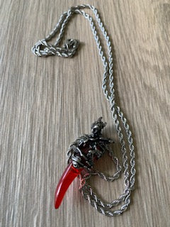 Jean Claude - Red Ruby CZ Dragon Tooth Pendant Necklace