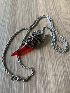 Jean Claude - Red Ruby CZ Dragon Tooth Pendant Necklace