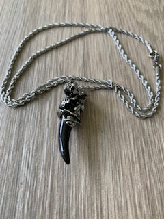 Jean Claude - Stainless Steel Black Onyx Dragon Pendant Necklace