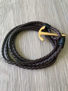 Jean Claude -Men's  Braided Leather Anchor Bracelet