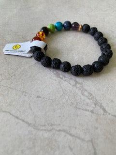 Jean Claude -Women's Lava Stone, Multicolor Agate, Red Amber, & Sodalite Bead Bracelet