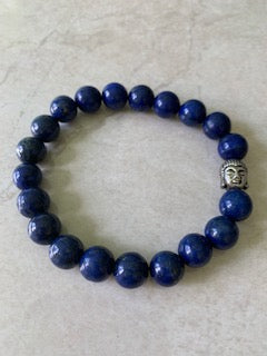 Jean Claude - Sterling Silver Buddha Charm Cerulean Beaded Stretch Bracelet