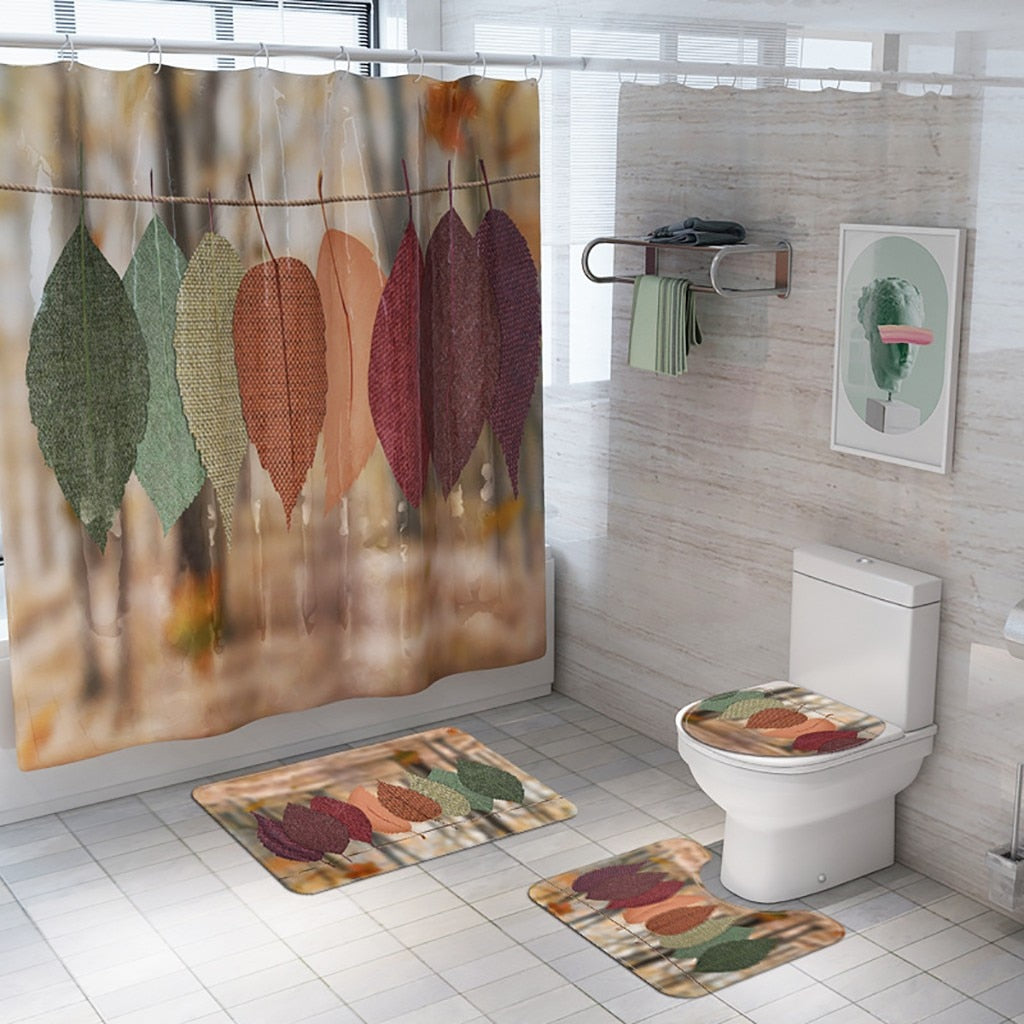 New 2020 Pale Maple Leaves Print Toilet Set