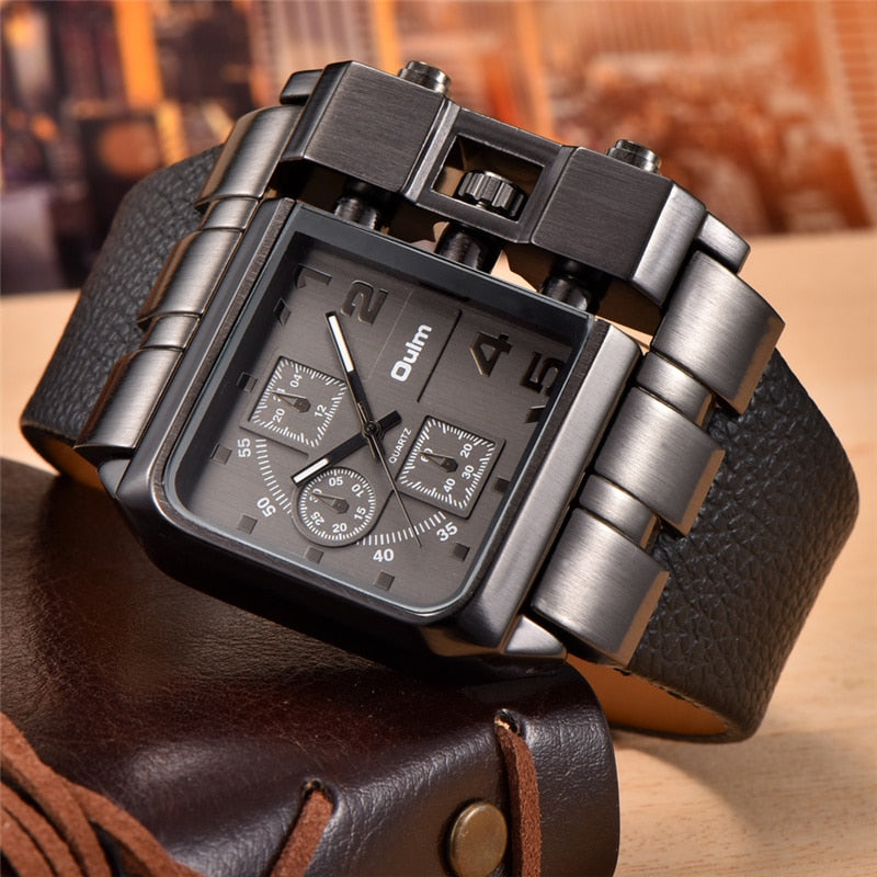 Oulm 3364 Casual Wristwatch with Square Dial Wide Strap - Men's Quartz Watch