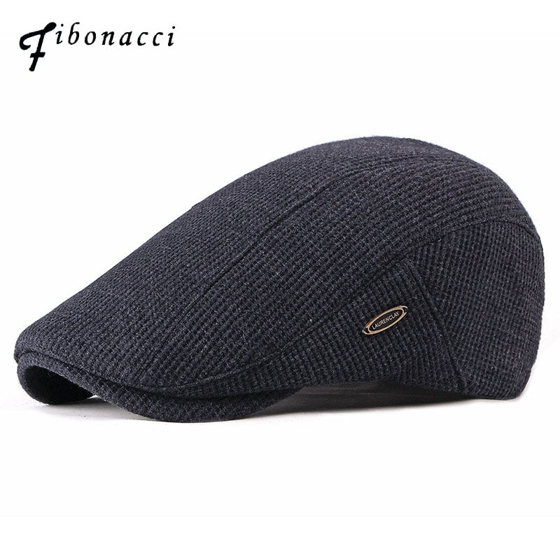 Fibonacci New Fashion Men's Newsboy Caps Knitting Plus Velvet Beret Hats for Men Autumn Winter Flat Dad Hat