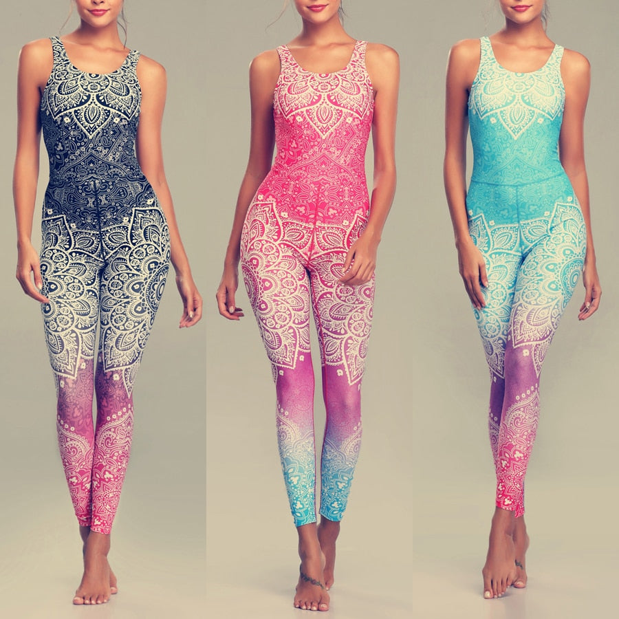 LI-FI Mandala Print Yoga Set Fitness Women Sports Running Suit Gym Wear Halter Vest Workout Elastic Quick Dry Yoga Sets