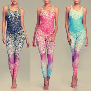 LI-FI Mandala Print Yoga Set Fitness Women Sports Running Suit Gym Wear Halter Vest Workout Elastic Quick Dry Yoga Sets